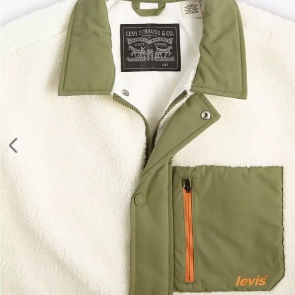 Levi's Buchanan Sherpa Men's Off White and Green Jacket NWT 2XL - Picture 11 of 15
